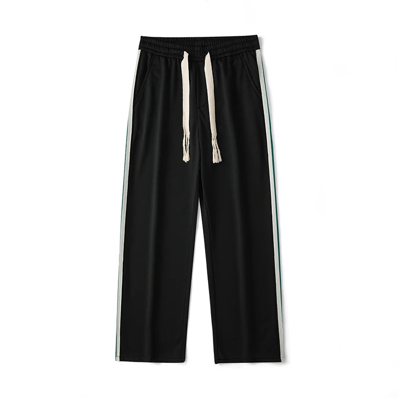 Hearujoy Black Side Striped Casual Pants Men's Spring New Loose Straight-leg Pants Elastic Waist Wide-leg Trousers Home Baggy Pants