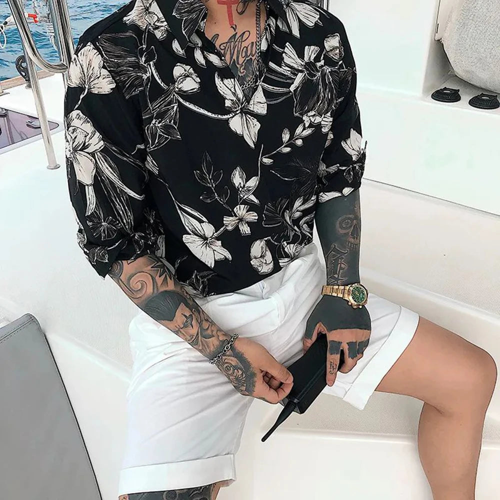 Hearujoy Men Fashion Clothing Summer High Quality Floral Retro Casual Hawaiian Flower Shirt Slim Fit Beach Short Sleeve Shirt Unisex