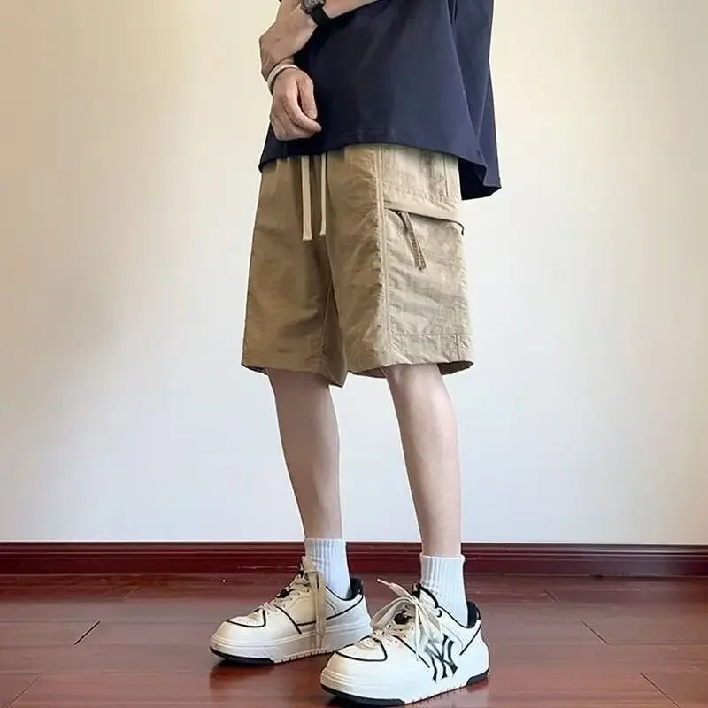 HEARUJOY  -  Wide Mens Cargo Shorts Baggy Over Knee Solid Elastic Waist Loose with Draw String Short Pants for Men Pockets High Quality V