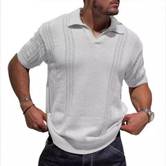 HEARUJOY  -  Summer New Fashion Men's Knit POLO Shirt Short Sleeve V-neck Loose Solid Color Hollow Men's Jacket