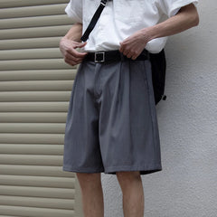 HEARUJOY  -  Vacation Shorts Casual Summer Wear Grey Pleated Loose Fit Sportswear Regular Clothing Length Solid Color Pattern