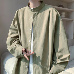 HEARUJOY  -  Long Sleeved Shirt Men Society Mens Formal Dress Shirt Korean Loose Casual Shirts Mens Stand Up Collar Shirts Large Size 5XL