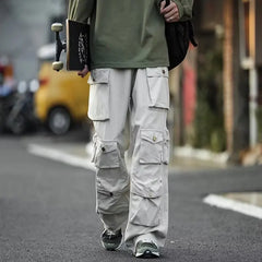 Hearujoy Men's Cargo Pants Multi-pockets Tooling Pant women's  Vintage Loose Wide Leg Pants Streetwear Casual Hip-hop Mopping Trousers