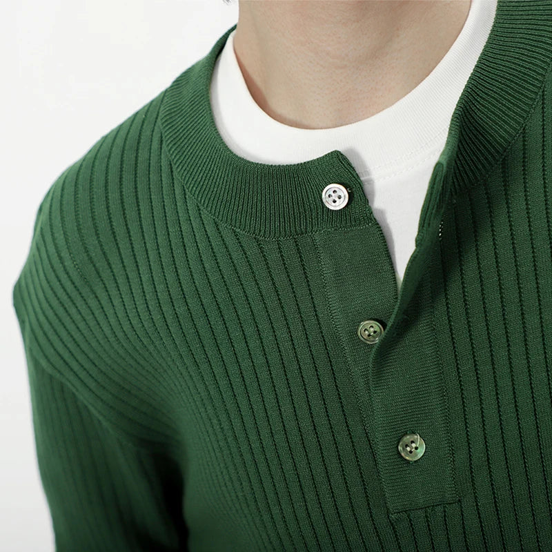HEARUJOY  -  Stylish Men's Knitting Pullover Tops Autumn Daily Casual Long Sleeve O Neck Button Sweaters For Men Fashion Solid Color Sweater