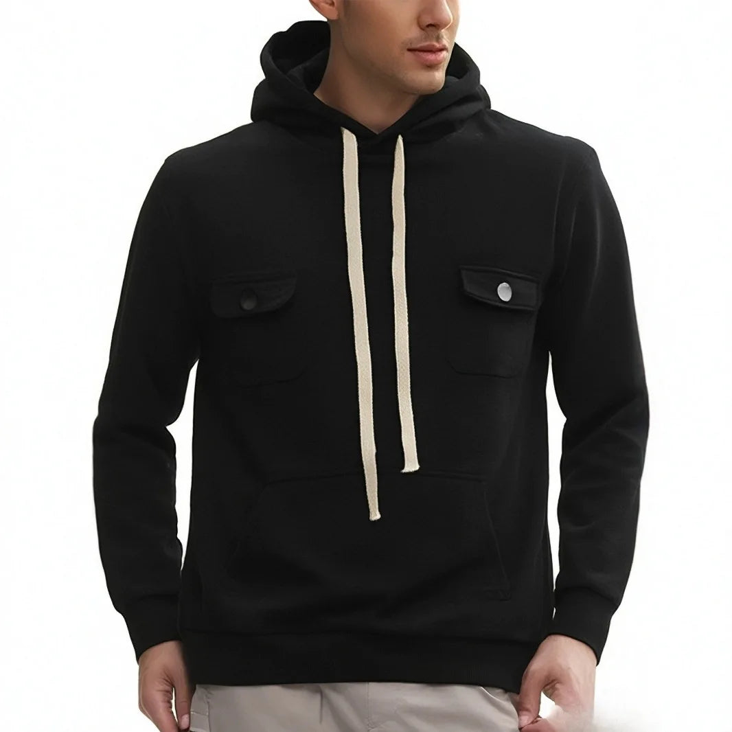 HEARUJOY  -  Heavy weight Hooded Sweatshirt Men Autumn Winter Plush Multi Pocket Workwear Hoodie Fashion Solid Color Pullover Top Blazer