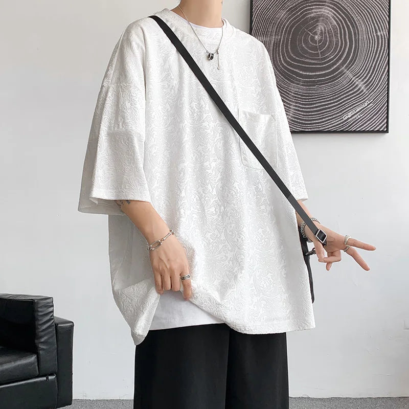 Hearujoy Men Oversized Streetwear T Shirts Women 2024 Jacquard Design Summer Mens Fashions Harajuku T-Shirt Male Vintage Tees Female