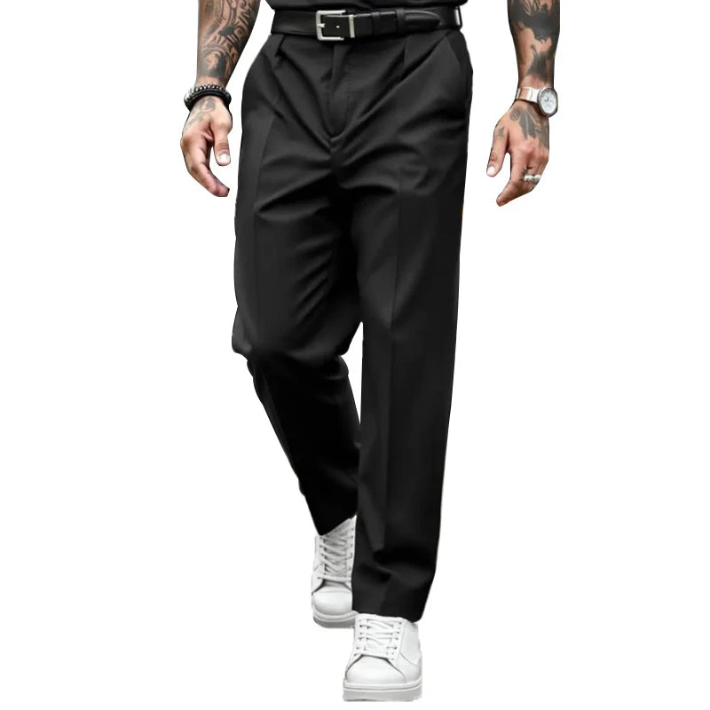 HEARUJOY  -  Stylish Men's Pleated Loose Straight Pants 2025 Autumn New Casual Solid Color Trousers Fashionable Mens Suit Pants Business