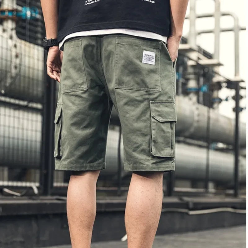 HEARUJOY  -  Oversize Wide Multi Pocket Loose Baggy Short Pants for Men Solid Big Size Elastic Waist Mens Cargo Shorts Hevy Whate Cotton Tall