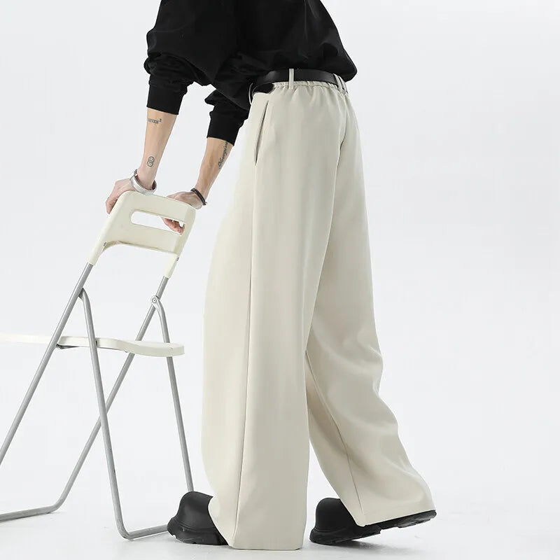 HEARUJOY  -  Beige Suit Pants Men Oversized Fashion Society Mens Dress Pants Korean Loose Wide Leg Pants Mens Office Formal Black Trousers