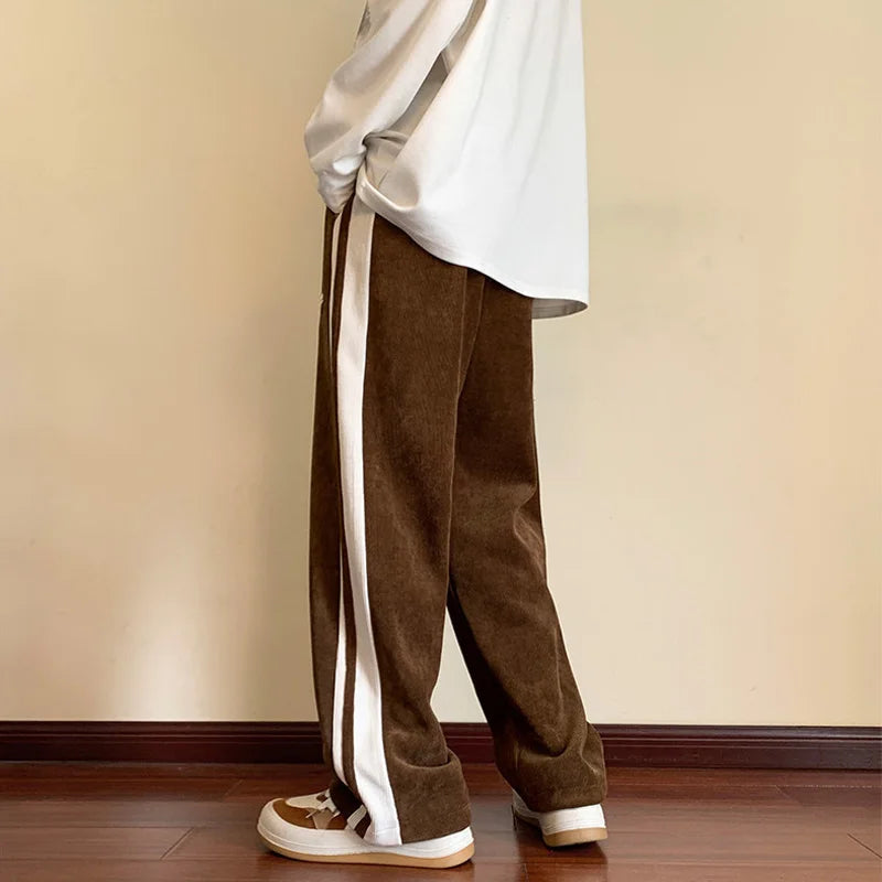 Hearujoy Baggy Striped Sweatpants for Men Straight-Leg Pants Fashion Hip Hop Streetwear Harajuku Trousers Casual Bottoms Y2K Male Clothes