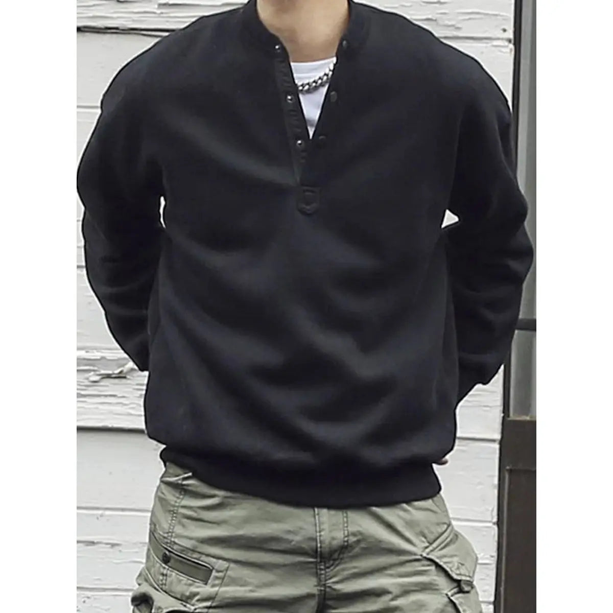 HEARUJOY  -  Men's Henry Collar Plate Warm Fashion Casual Round Neck Pullover Sweater Men's Spring and Autumn Style Trendy