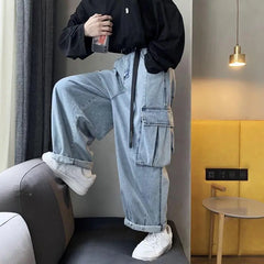 Hearujoy Baggy Jeans Trousers Male Denim Pants Black Wide Leg Pants Men's Jeans Loose Casual Korean Streetwear Hip Hop Harajuku