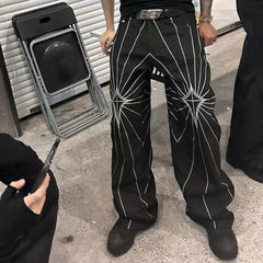 Hearujoy Streetwear Spider Web Embrodiery Black Jeans for Men and Women Straight Ropa Hombre Baggy Denim Trousers Loose Cargo pants