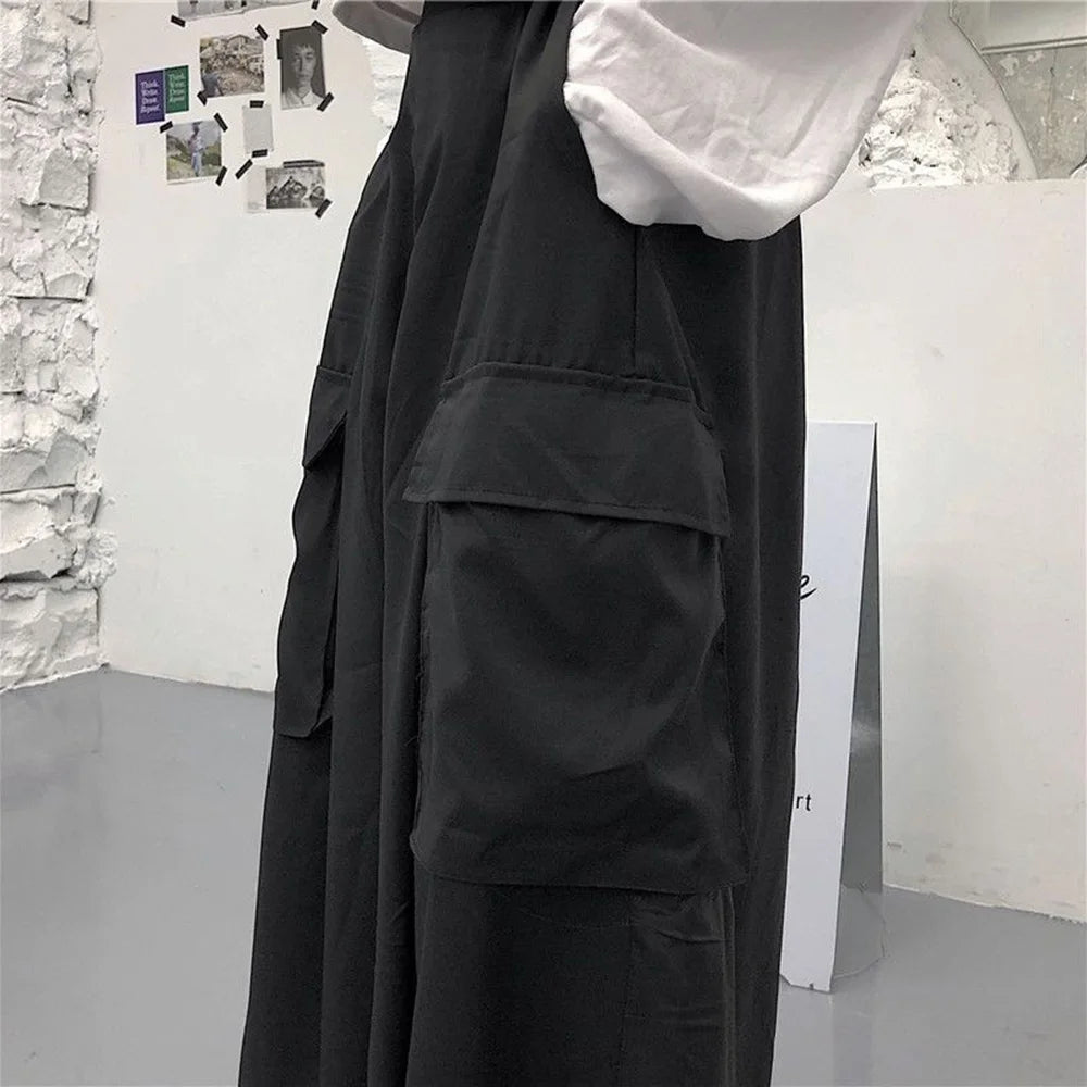 HEARUJOY  -  XS-5XL Gothic Culottes Dark Workwear Big Pocket Samurai Pants Hakama Genderless Streetwear Wide-Leg Pant Men'S Clothing 2025 New