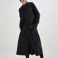 Hearujoy Mens Dark Style Casual Solid Color Culottes Genderless Fashion Youth Trend Street Loose Cropped Wide Leg Trousers Unisex