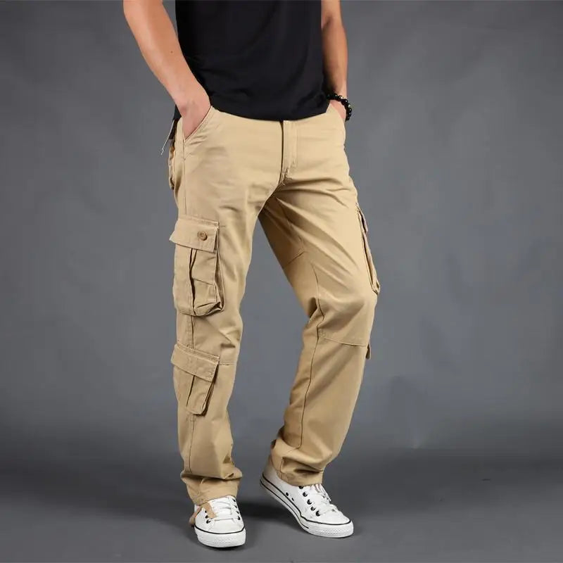 HEARUJOY  -  Outdoor Work Pants Men Loose Straight Autumn Multi-pocket Trousers Pure Cotton Water Washing Casual Fashion Trendy Pants