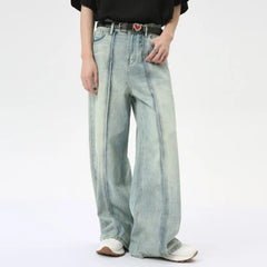 Hearujoy Fashion Men's Denim Pants Summer Straigth Casual Vintage High Street Loose Wide Leg Male Bottom Chic 9C6315