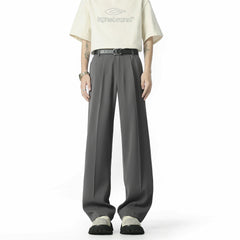 HEARUJOY  -  Men's Straight Baggy Casual Pants Korean Slit Personality Suit Trousers Fashion Formal Business Male Streetwear Gray Black
