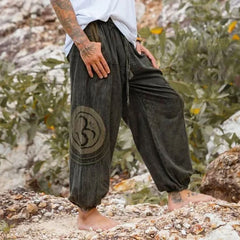 HEARUJOY  -  Vintage Ethnic Style Graphics Print Casual Pants Men 2025 Spring Summer Fashion Loose Foot Binding Haren Trousers Streetwear