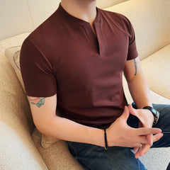 HEARUJOY  -  Men's 92% Cotton Henley Collar V-Neck Short Sleeve Tee  Summer Solid Color Slim Fit Casual T-Shirt in 7 Classic Versatile Colors