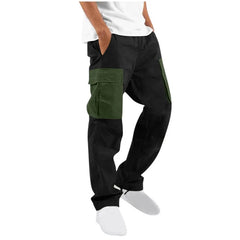 HEARUJOY  -  Men's Summer Color-block Pocket Loose Cargo Pants, Elastic Waist Casual All-season Trousers