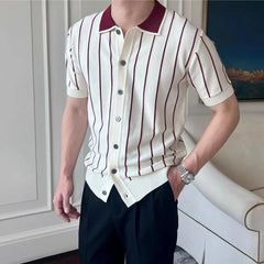 HEARUJOY  -  Men's Knitted Stripe Short Sleeve T-Shirt, New Summer Fashion Trendy Brand Youth Versatile Casual Polo Shirt