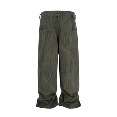 Hearujoy Streetwear Vintage Water Ripple Thread Printed Jeans for Men Patchwork Straight Wide Leg Baggy Denim Pants Oversize Loose Cargos
