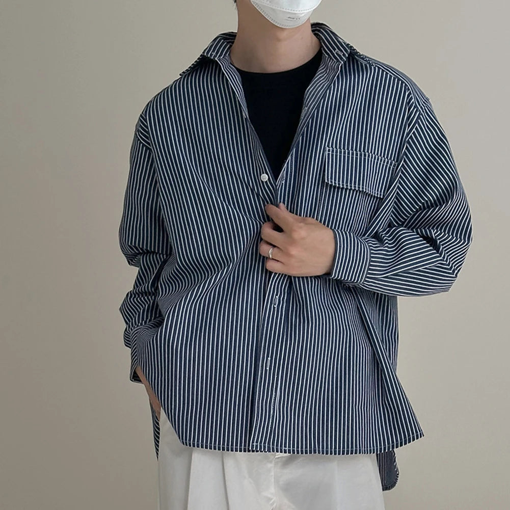 HEARUJOY  -  Casual Vacation Look Striped Long Sleeve Spring Autumn Top Comfortable Fit Daily Wear Shirt Holiday Casual Wear
