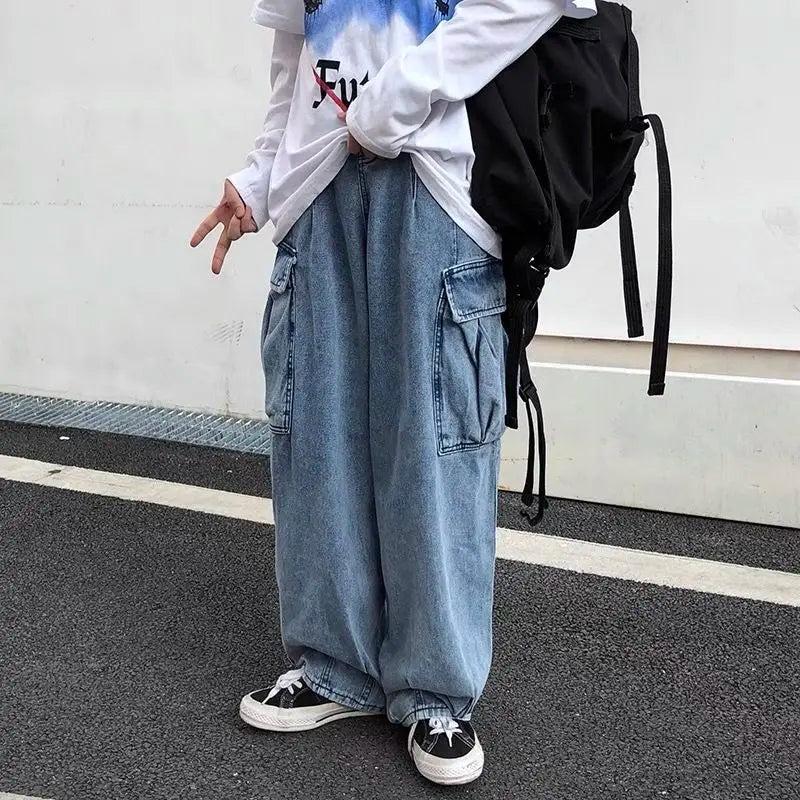 Hearujoy Baggy Jeans Trousers Male Denim Pants Black Wide Leg Pants Men's Jeans Loose Casual Korean Streetwear Hip Hop Harajuku