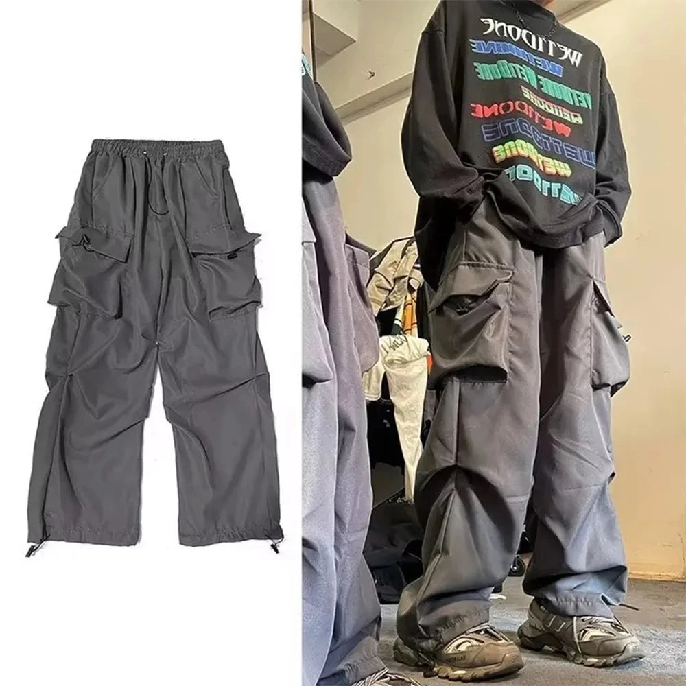 Hearujoy Baggy Cargo Pants for Men Red Black Gray Straight Trousers Male Vintage Hip Hop Streetwear Classic Style