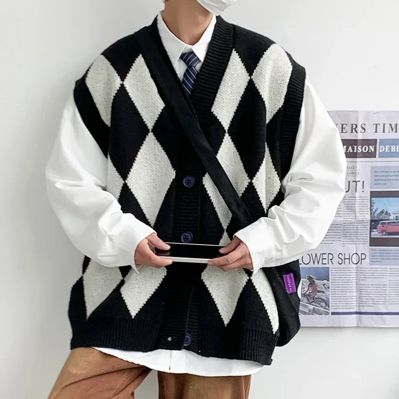 HEARUJOY  -  New Autumn Winter Fashion Trend Casual Vneck Cardigan Vest For Men Highquality Korean Version Loose Comfortable Versatile Jacket