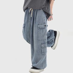 Hearujoy Baggy Cargo Jeans Men Oversize Wide Leg Denim Trousers Male Cargo Pants Japanese Casual Loose Streetwear Hip Hop