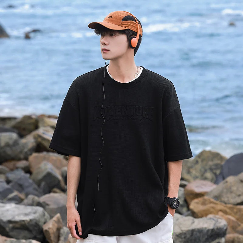 HEARUJOY  -  Summer Men T-Shirt ADVENTURE Tops Tees Male Fashion Letter Camiseta Short Sleeve Men Clothing Harajuku Streetwear T Shirts