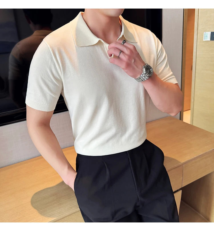 HEARUJOY  -  Men's Cooling Tencel Polo Shirt - Summer Ice Silk Knit Top with Fold Collar, Breathable Short Sleeve & Stylish Contoured Design