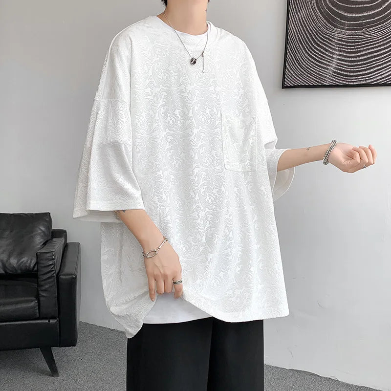 Hearujoy Men Oversized Streetwear T Shirts Women 2024 Jacquard Design Summer Mens Fashions Harajuku T-Shirt Male Vintage Tees Female