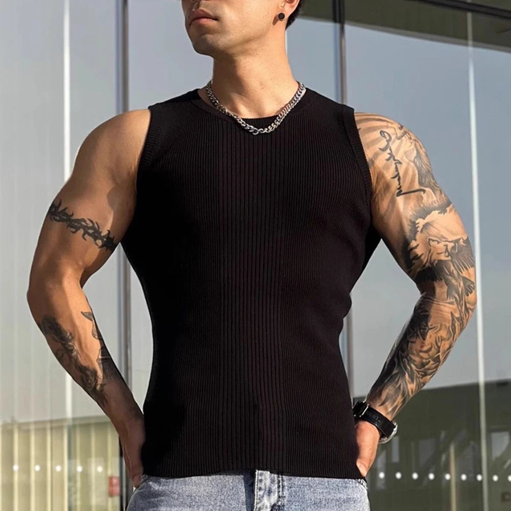 HEARUJOY  -  Mens Knit Gym Textured Casual Sports Vest Fashion Breathable Fitness Tank Top Summer Sleeveless T-Shirt Men'S Clothing