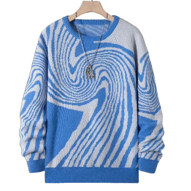 HEARUJOY  -  Men Jacquard Pattern Sweaters Knitted Tops Long Sleeve Round Pullover Thicken Warm Knitwear Autumn Winter Harajuku Streetwear
