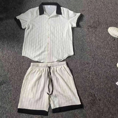 HEARUJOY  -  Fashion Patchwork Men's Suit Short Sleeved Shirt And Shorts Two-piece Set 2025 Summer Loose Casual Sports Outfits For Man