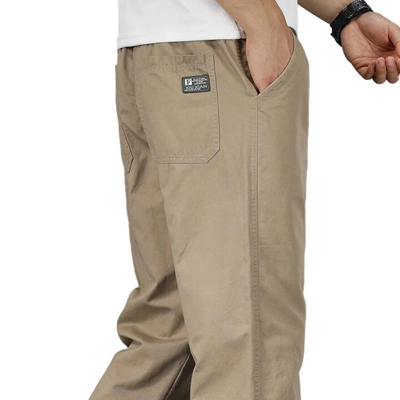 HEARUJOY  -  Big Size Men's Casual Cotton Pants Relaxed Fit Long Trousers Elastic Waist Drawstring Sweatpants Mens Jogger Pants Summer Spring