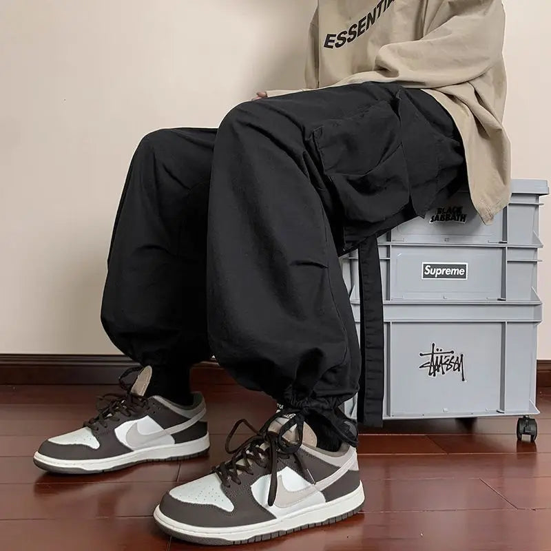 HEARUJOY  -  Mens Loose Fit Cargo Pants Hip Hop Streetwear Casual Sports Pants For All Seasons