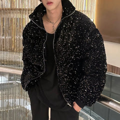 Hearujoy Mens sequin casual jacket genderless 2024 new autumn winter fashion personality street trend youth thickened jacket unisex