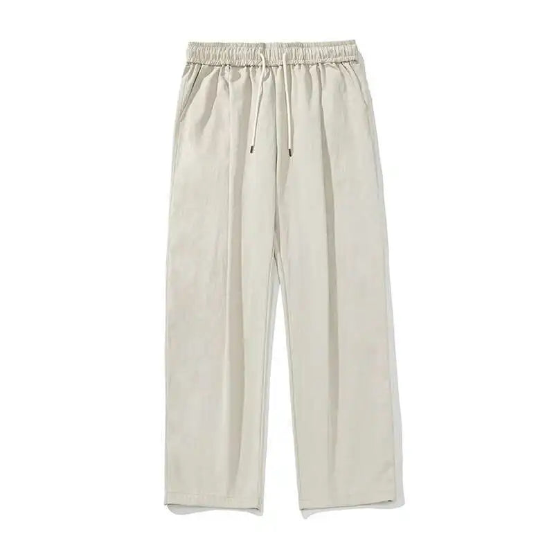 HEARUJOY  -  Pleated Design Men Casual Trousers Solid Color Drawstring Summer Korean Style Elastic Waist Straight Leg Male Pants 9W3495