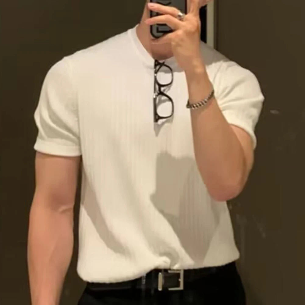 HEARUJOY  -  Men T Shirt T Shirt Casual Men O Neck Short Sleeve Solid Color Streetwear T Shirt For Men Fashion High Quality