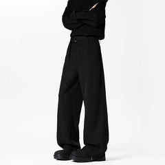 HEARUJOY  -  Grey Belt Suit Pants Men Fashion Society Mens Black Dress Pants Korean Loose Wide Leg Pants Mens Office Formal Trousers M-3XL