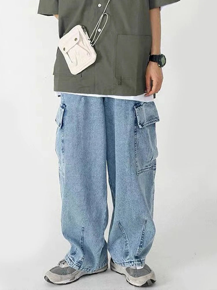 Hearujoy Baggy Jeans Trousers Male Denim Pants Black Wide Leg Pants Men's Jeans Loose Casual Korean Streetwear Hip Hop Harajuku