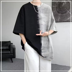 HEARUJOY  -  Summer Gradient Color Casual Loose American Style Trend Creative Splicing Handsome Chaopai Heavyweight Men's Clothing Tees