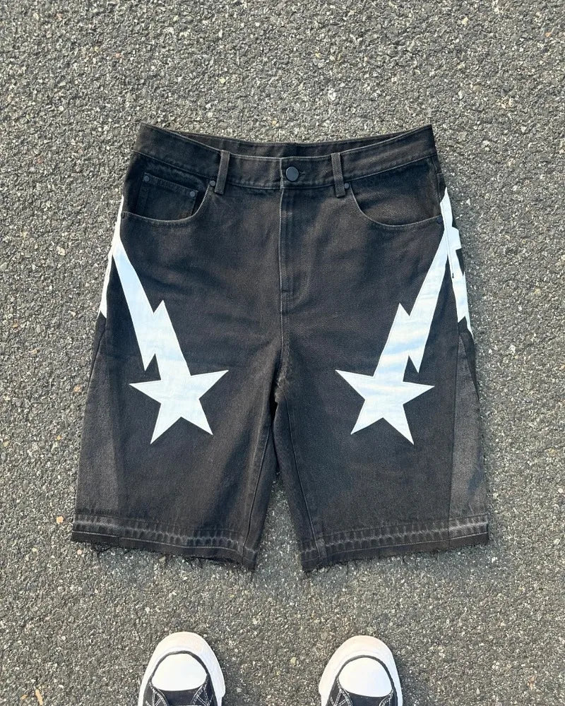Hearujoy American fashion trend Street style wide-leg Jeans for men Y2k embroidered baggy jeans Goth punk High street casual shorts