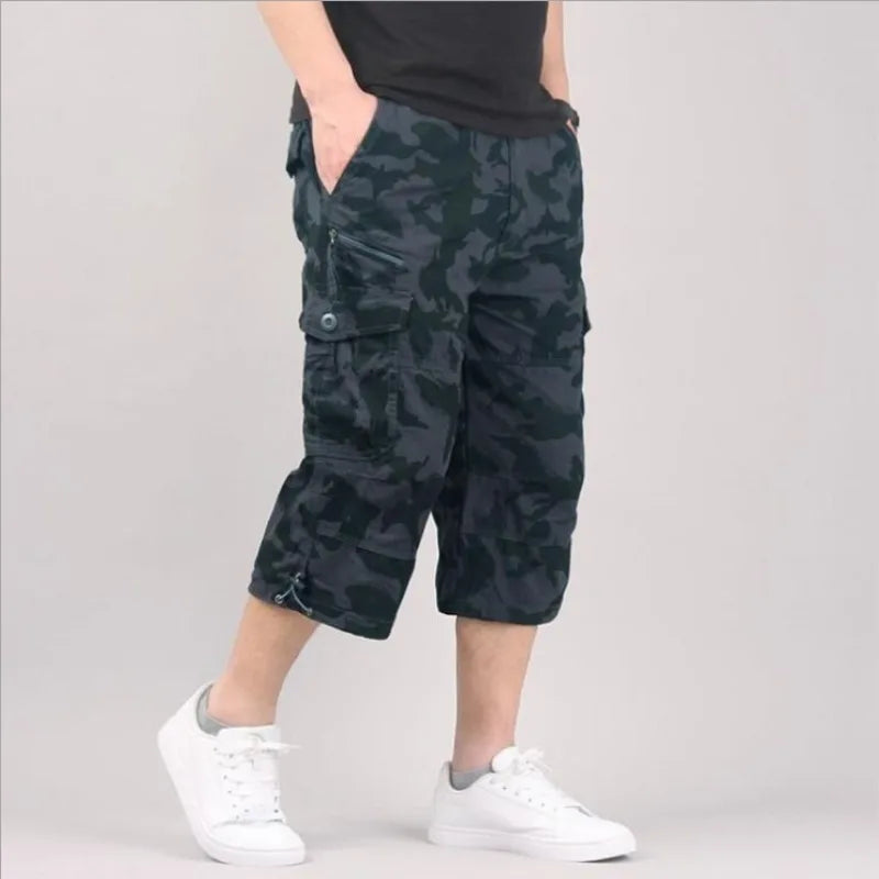 HEARUJOY  -  Summer Cropped Pants Men Multi Pocket Cargo Shorts Outdoor Sports Leisure Loose Shorts Fashion Youth Cotton Short Trousers