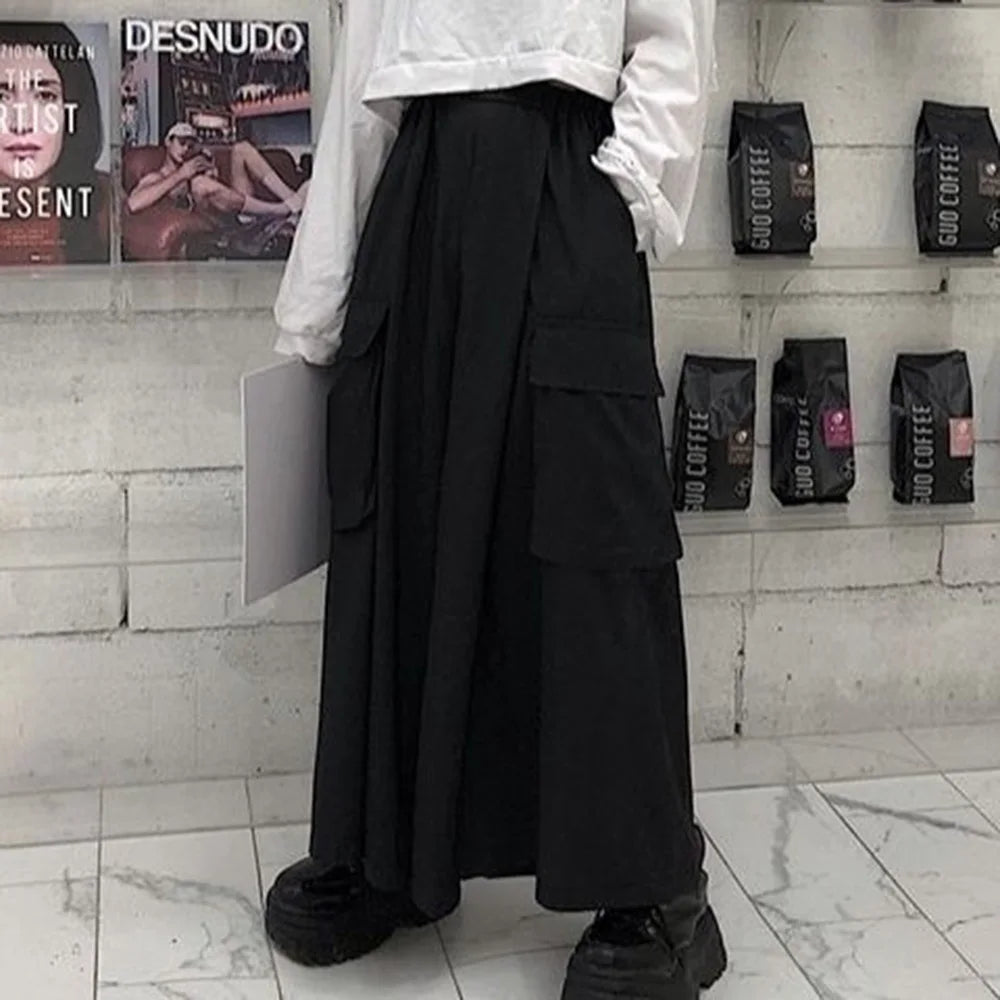 HEARUJOY  -  XS-5XL Gothic Culottes Dark Workwear Big Pocket Samurai Pants Hakama Genderless Streetwear Wide-Leg Pant Men'S Clothing 2025 New
