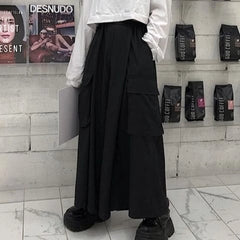 HEARUJOY  -  XS-5XL Gothic Culottes Dark Workwear Big Pocket Samurai Pants Hakama Genderless Streetwear Wide-Leg Pant Men'S Clothing 2025 New